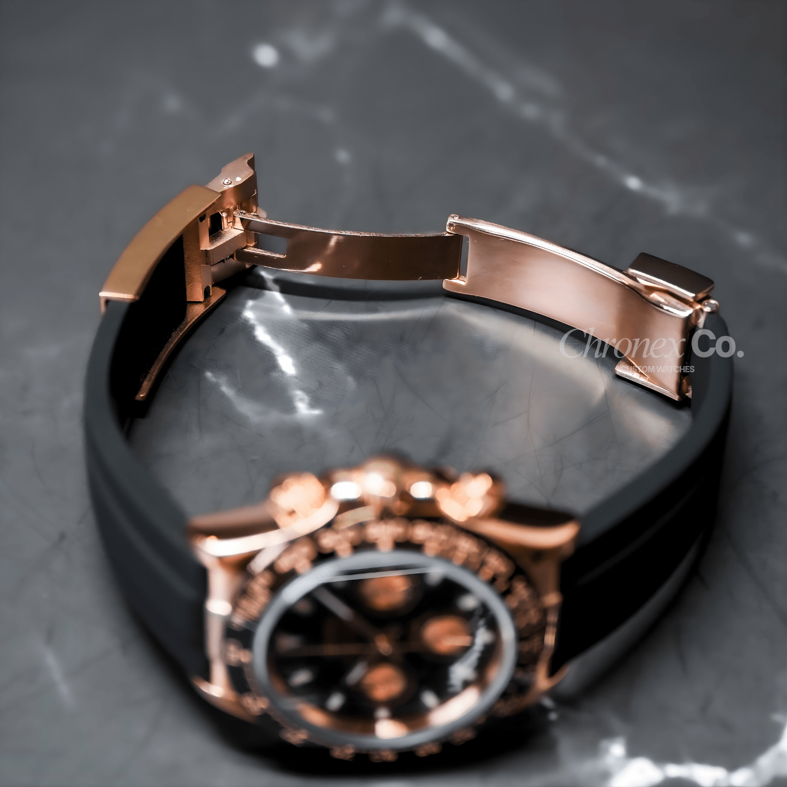 Daytona Rose Gold Black Seiko Mod Premium Quartz VK63 Sapphire Glass Stainless Steel