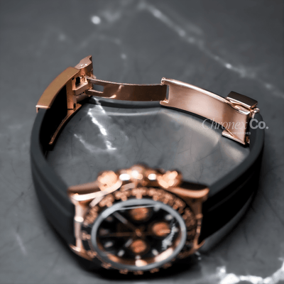 Daytona Rose Gold Black Seiko Mod Premium Quartz VK63 Sapphire Glass Stainless Steel